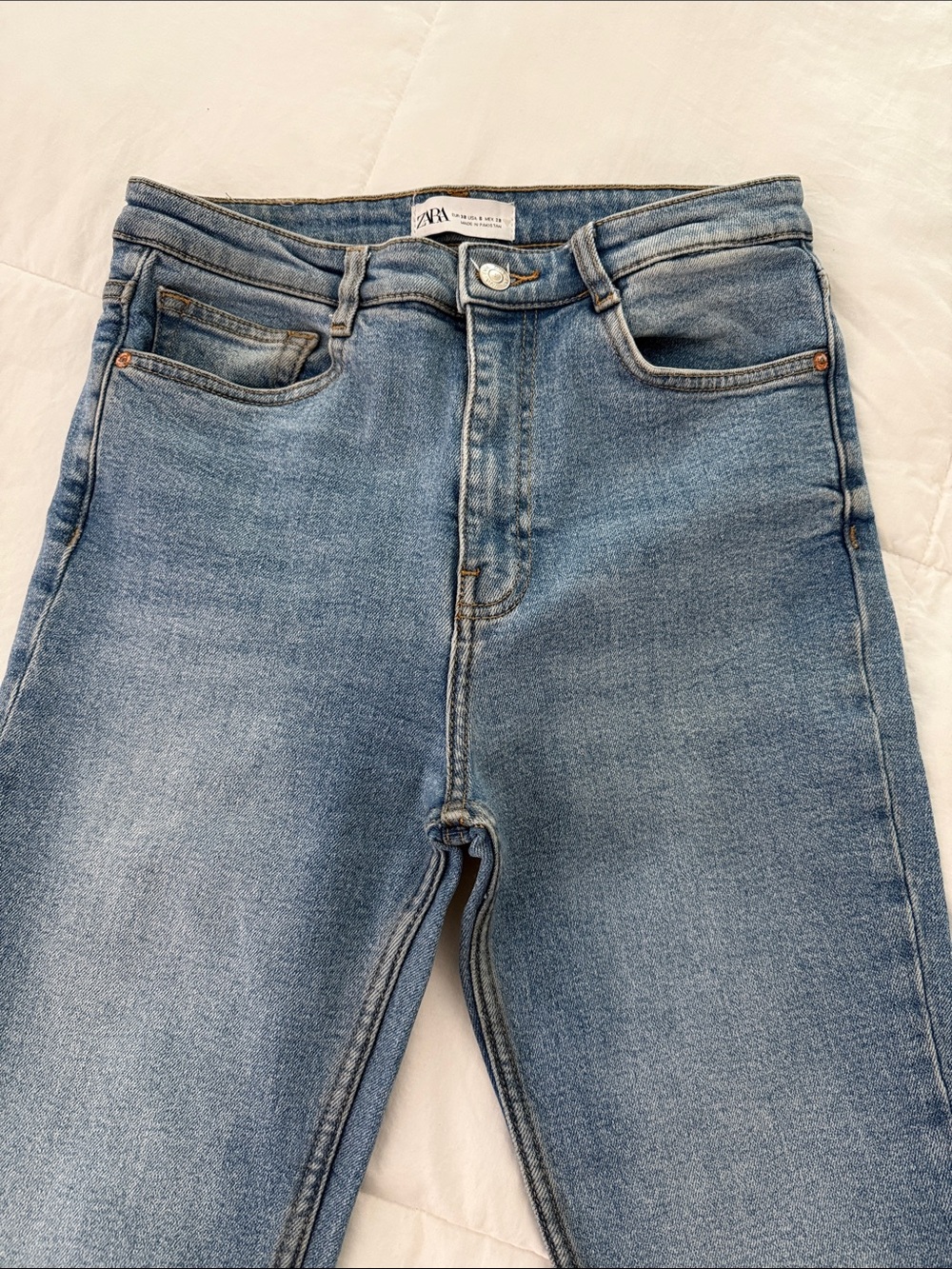 Zara Light Blue High-Rise Straight-Leg Jeans